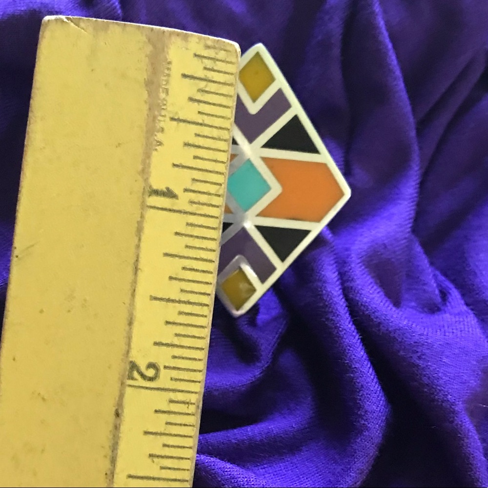 💙🧡 Geometric Inlay Ring 💛💜 - Picture 6 of 8